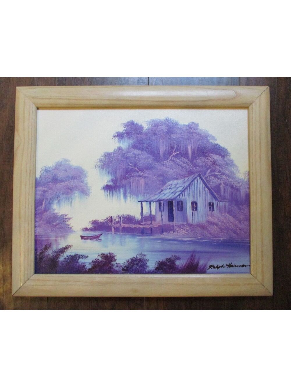 Vintage Mid-20th Century Signed Ralph Harmo Louisiana Bayou Cabin Painting 12x16